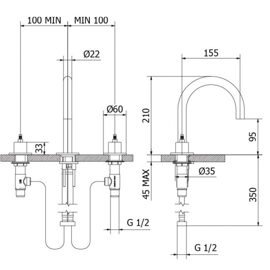 Μπαταρία Νιπτήρος 3 Οπών Teorema Programe One 321010 Soft Brass Μπρονζέ