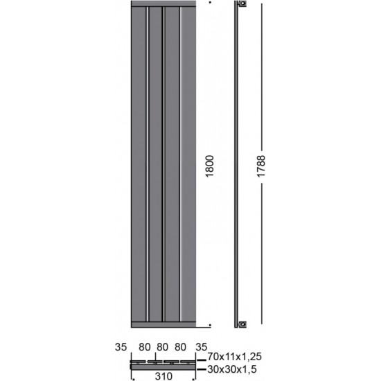 Θερμαντικό Σώμα Μπάνιου Karag MARCELLO Χρωμέ 91×310×1800mm