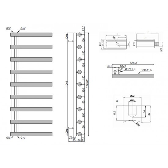 Θερμαντικό Σώμα Μπάνιου DESIGN 2 168×500×1245mm KARAG