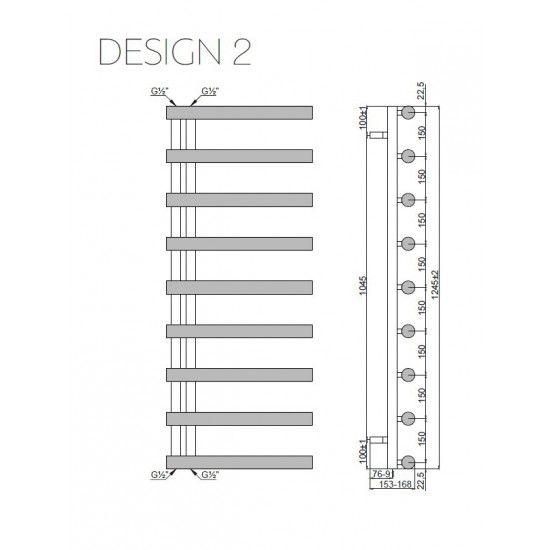 Θερμαντικό Σώμα Μπάνιου DESIGN 2 168×500×1245mm KARAG