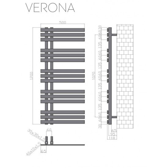 Θερμαντικό Σώμα Μπάνιου VERONA 115×500×1200mm KARAG