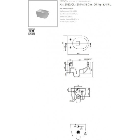 Λεκάνη Κρεμαστή Scarabeo Moon Rimless CleanFlush 50,5 εκ. 552000SC-401 Μάυρη Ματ Πορσελάνης με Κάλυμμα Duroplast Slim Soft Close
