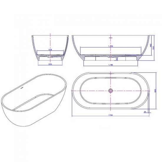 Μπανιέρα Acrilan Evelyn Solid Surface Ελεύθερης Τοποθέτησης