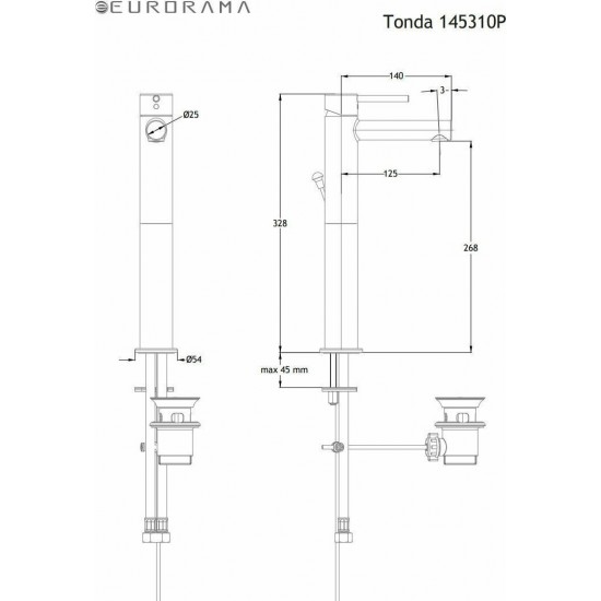 Μπαταρία Νιπτήρος Ψηλή Eurorama Tonda με Βαλβίδα Κλικ-Κλακ με Ψηλό Περιστρεφόμενο Ρουξούνι 145310P-100 Χρωμέ