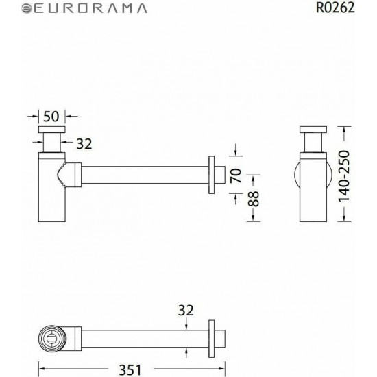 Σιφώνι Νιπτήρος Χρωμέ Ορειχάλκινο Eurorama R0262-100 Minimal