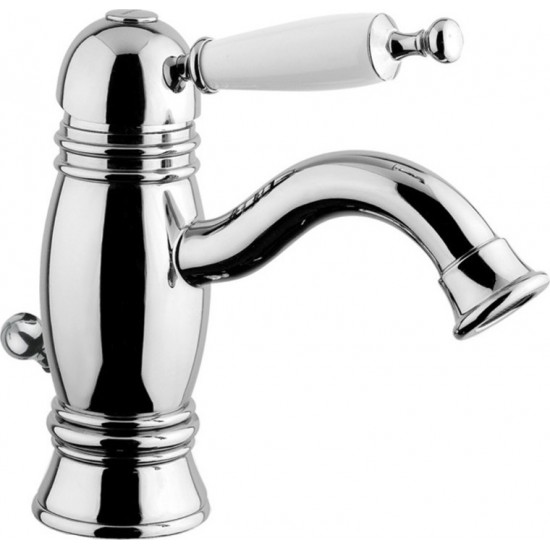 Μπαταρία Νιπτήρος Αναμεικτική Ορειχάλκινη Bugnatese Oxford 6319-100 Χρωμέ Vintage Ρετρό Με Αυτόματη Βαλβίδα Χρωμέ και Λευκό Πόμολο 