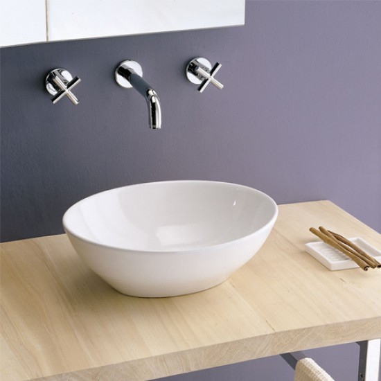 Νιπτήρας Μπάνιου Λευκός Πορσελάνης  Scarabeo Ovo 8011-300 41Χ33,5 εκ. Επικαθήμενος Οβάλ Χωρίς Τρύπα Υπερχείλισης και με Αντιμικροβιακή Επίστρωση