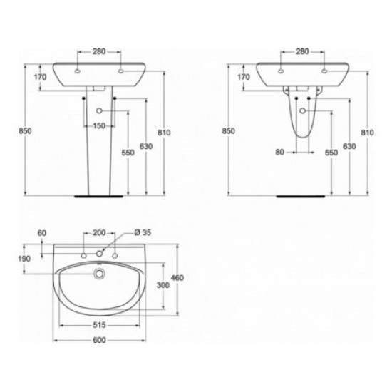 Κολώνα Δαπέδου Πορσελάνης Vidima Ideal Standard W314201 Λευκή για Κρεμαστό Νιπτήρα