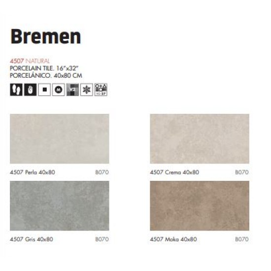 Πλακάκι Μπάνιου Bremen 4207 Perla 40x80 cm Ανοιχτό Γκρι