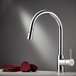 Μπαταρία Κουζίνας Πάγκου Carron Phoenix Fluo 18780-100 Χρωμέ Με Υψηλό Περιστρεφόμενο Ρουξούνι και Αποσπώμενο Ντουζ 2 λειτουργιών (Shower/Spray) και Άθραυστο Σπιράλ 