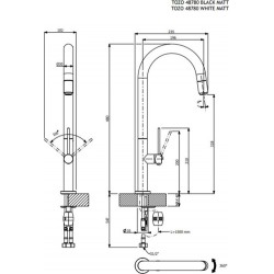 Μπαταρία Κουζίνας Πάγκου Armando Vicario Tozo 48780-300 White Matt Με Υψηλό Περιστρεφόμενο Ρουξούνι με Συρόμενο Ντουζ Μονής Ροής Λευκή Ματ