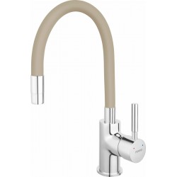 Μπαταρία Κουζίνας Πάγκου Karag Ferro Zumba με Εύκαμπτο Ρουξούνι από PVC Μπεζ-Chrome BZA4P