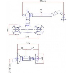 Μπαταρία Κουζίνας Τοίχου Bugnatese Princeton 852-400 Vintage Με Περιστρεφόμενο Ρουξούνι Μαύρο Ματ 