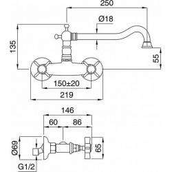 Μπαταρία Κουζίνας Τοίχου Bugnatese Princeton 852-110 Vintage Με Περιστρεφόμενο Ρουξούνι Inox 