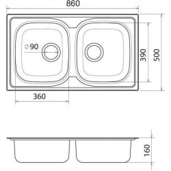 Νεροχύτης Κουζίνας Ανοξείδωτος Fortinox Valley 25286 (86Χ50) Λείος με 2 Γούρνες