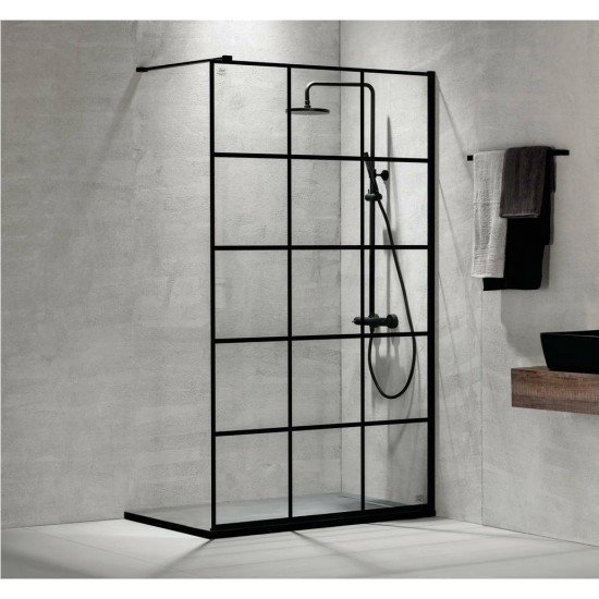 Διαχωριστικό Ντους Devon Iwis Walk In Decor 90cm Χ 200cm Black Matt (Με μαύρες Λεπτομέρειες) Διάφανο