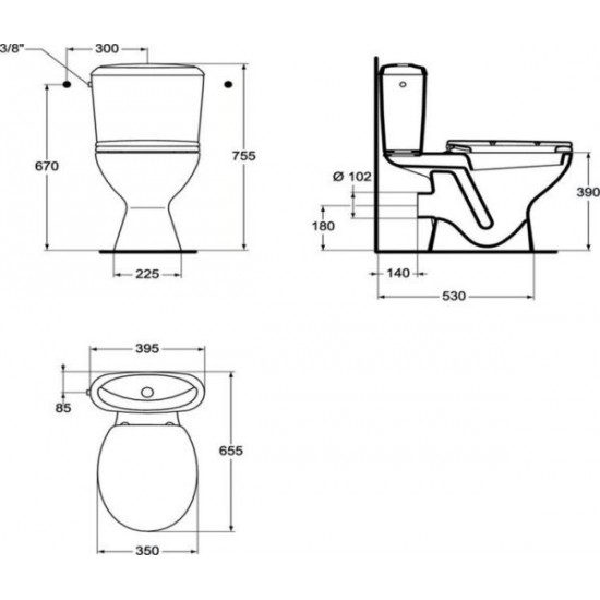 Λεκάνη Δαπέδου Porcher Group Ideal standard Noebis P005601  Πορσελάνης Λευκή Οριζόντιας Αποχέτευσης με Καζανάκι και Κάλυμμα Thermoplast