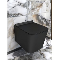 Λεκάνη Κρεμαστή Rimless Με Κάλυμμα Slim Soft Close  Excel 220000401 Μαύρη Ματ Τετραγωνισμένη