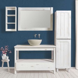 Βάση Επίπλου Μπάνιου Mabo Αμαρυλλίς 110 cm Μασίφ Ξύλο Πεύκου Με Τεχνοτροπία Πατίνας Σε Λευκό Χωρίς Νιπτήρα