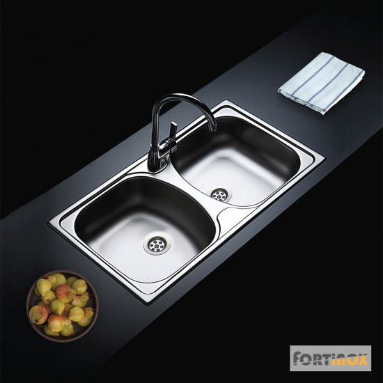 Νεροχύτης Κουζίνας Ανοξείδωτος Fortinox Slender 78,5x44,5 Inox με 2 Γούρνες 24200-110 Λείος Νεροχύτης Κουζίνας Ανοξείδωτος Fortinox Slender 78,5x44,5 Inox με 2 Γούρνες 24200-110 Λείος