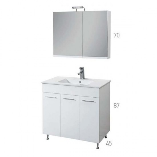 Σετ Έπιπλο Μπάνιου Βάση Με Καθρέπτη MDF Λάκα Λευκή Mabo Apia 60 cm Με Νιπτήρα Και Φωτιστικό