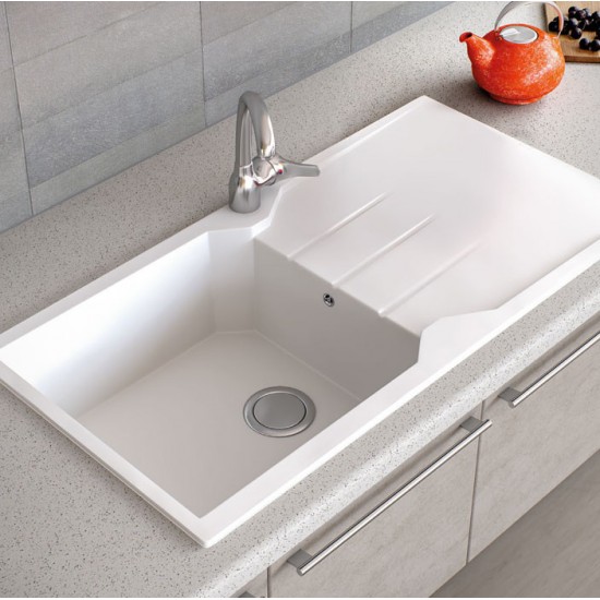 Νεροχύτης Γρανιτένιος Sanitec Ultra Granite Τετραγωνισμένος 811 1B 1D (100X50) Bianco (Λευκό) Βαρέως Τύπου με 1 Μεγάλη Γούρνα και Μαξιλάρι