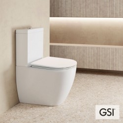 Λεκάνη Δαπέδου GSI Pura Swirl 880600C-300 Πορσελάνης Λευκή BTW Οριζόντιας Αποχέτευσης με Καζανάκι και Κάλυμμα Slim Soft Close
