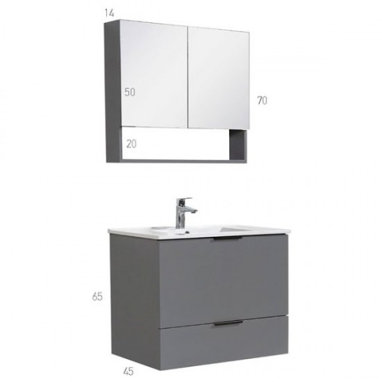 Σετ Έπιπλο Μπάνιου Βάση Και Νιπτήρας MDF Λάκα Με Ανάκληση Και Συρτάρι Mabo Dual Λ 50 cm Με Νιπτήρα Και Φωτιστικό 