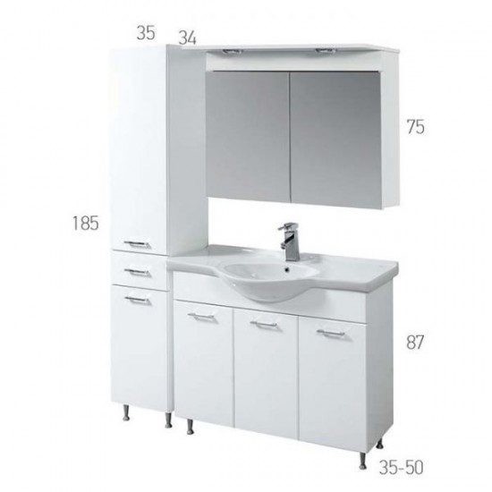 Στήλη Μπάνιου Mabo Economy 185x35x34 cm MDF Λάκα Με Πλαστικό Καλάθι