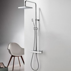 Στήλη Ντουζ Eurorama Thermo Square 76-137 εκ. 613065 Θερμοστατική Τετραγωνισμένη 2 Εξόδων με Μπαταρία,  Ρυθμιζόμενη Κολώνα 76-137 εκ , Ανακλινόμενη Κεφαλή Nτους Anticalcare Φ20, Τηλέφωνο Anticalcare με Στήριγμα και Άθραυστο Σπιράλ 1,5 Μέτρου