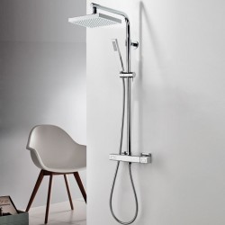 Στήλη Ντουζ Eurorama Thermo Square 110 εκ. 613066 Θερμοστατική Τετραγωνισμένη  2 Εξόδων με Μπαταρία, Κολώνα σταθερού ύψους 110 εκ , Ανακλινόμενη Κεφαλή Nτους Anticalcare Φ20, Τηλέφωνο Anticalcare με Στήριγμα και Άθραυστο Σπιράλ 1,5 Μέτρου