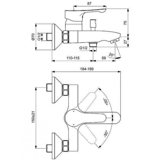Μπαταρία Λουτρού Αναμεικτική Ορειχάλκινη Ideal Standard Alpha BC654AA Χρωμέ