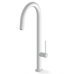 Μπαταρία Κουζίνας Πάγκου Armando Vicario Tozo 48780-300 White Matt Με Υψηλό Περιστρεφόμενο Ρουξούνι με Συρόμενο Ντουζ Μονής Ροής Λευκή Ματ