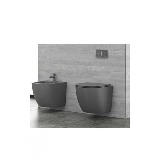 Λεκάνη αναρτώμενη rimless με κάλυμμα Γκρι Ματ  LT 046E-NRMDG Milos KARAG