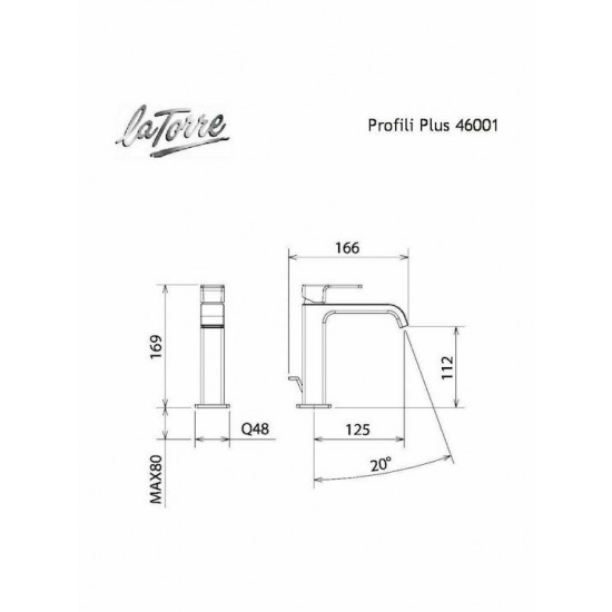 Μπαταρία Νιπτήρος La Torre Profili Plus Chrome 46001-100 Χρωμέ Με Βαλβίδα Clic-Clac