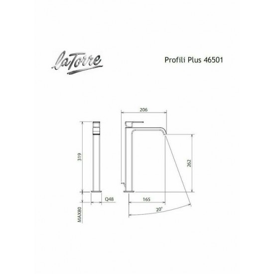 Μπαταρία Νιπτήρος Ψηλή La Torre Profili Plus Chrome 46501-100 Χρωμέ Με Βαλβίδα Clic-Clac