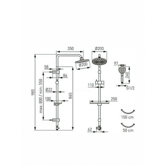 Κολόνα Σταθερού Ντους Μαύρη RONDO LUX FERRO NP23-BL