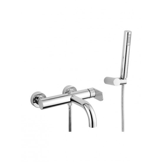 Μπαταρία Λουτρού Armando Vicario Slim Chrome 500100-100  Χρωμέ με Tηλέφωνο Anticalcare, Επίτοιχο Στήριγμα Τηλεφώνου και Άθραυστο Σπιράλ 1,5m