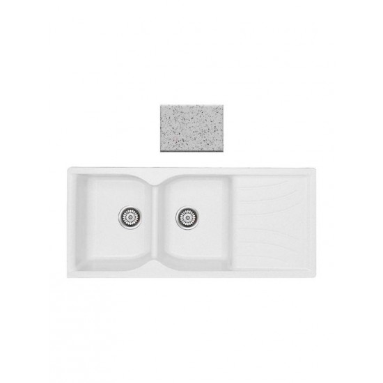 Ένθετος Νεροχύτης Γρανιτένιος Συνθετικός 115x50 Sanitec Classic 332 με 2 Ίσες Γούρνες Granite White