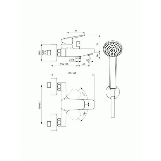 Μπαταρία Λουτρού Αναμεικτική Ideal Standard Ceraplan BD258AA Πλήρες Σετ Χρωμέ