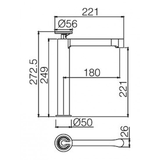 Μπαταρία Νιπτήρα Ψηλή Αναμεικτική Excel Fuego Black Matt 170125211 Μαύρο Ματ