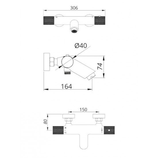 Μπαταρία Λουτρού Θερμοστατική Πλήρες Σετ Αναμεικτική Excel Viento Black Matt 170135513 Μαύρο Ματ