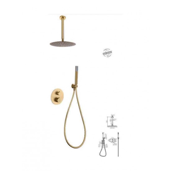 Μπαταρία Σετ με Σύστημα Μίκτη Εντοιχισμού 2 Εξόδων IMEX PIAMONTE GTT039/OC Θερμοστατική Χρυσό Ματ