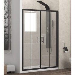 Ευθύγραμμη Καμπίνα Ντουζιέρας με 2 Σταθερά Κρύσταλλα και 2 Συρόμενες Πόρτες Flora Nero 600 Karag 150x190cm Clear Glass Μαύρη