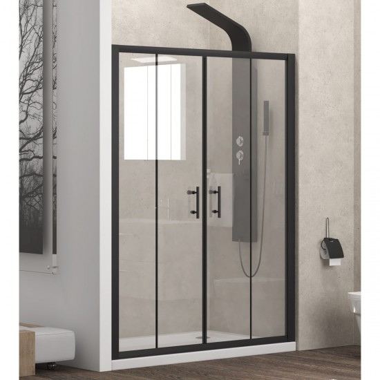 Ευθύγραμμη Καμπίνα Ντουζιέρας με 2 Σταθερά Κρύσταλλα και 2 Συρόμενες Πόρτες Flora Nero 600 Karag 220x190cm Clear Glass Μαύρη