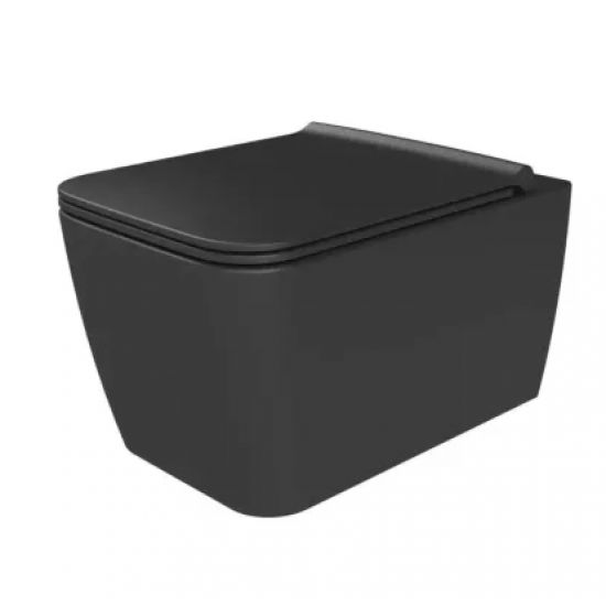 Λεκάνη Κρεμαστή Πορσελάνης Cerastyle Hera Rimless με Κάλυμμα Αντιβακτηριακό Slim Soft Close 019707-w-97 Black Matt (Μαύρο)