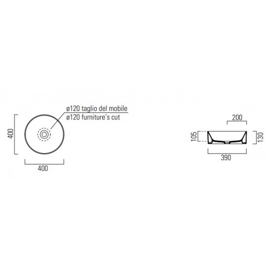 Επικαθήμενος Νιπτήρας Πορσελάνης Kube-X GSI Φ40 εκ. Κυκλικός χωρίς Οπή για Βρύση και με Ειδική Αντιμικροβιακή Επίστρωση 9426-300 Λευκός