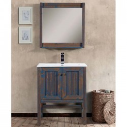 Καθρέπτης Επίπλου Μπάνιου Mabo Ίριδα 60 cm Μασίφ Ξύλο Πεύκου Και Κόντρα Πλακέ Με Φινίρισμα Παλαιωμένης Πατίνας Σε Μπλε Χρώμα Χωρίς Φωτιστικό 