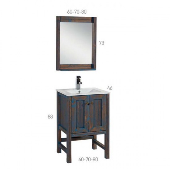 Σετ Έπιπλο Μπάνιου Βάση Και Καθρέπτης Mabo Ίριδα 60 cm Μασίφ Ξύλο Πεύκου Και Κόντρα Πλακέ Με Φινίρισμα Παλαιωμένης Πατίνας Σε Μπλε Χρώμα Με Νιπτήρα Slim 