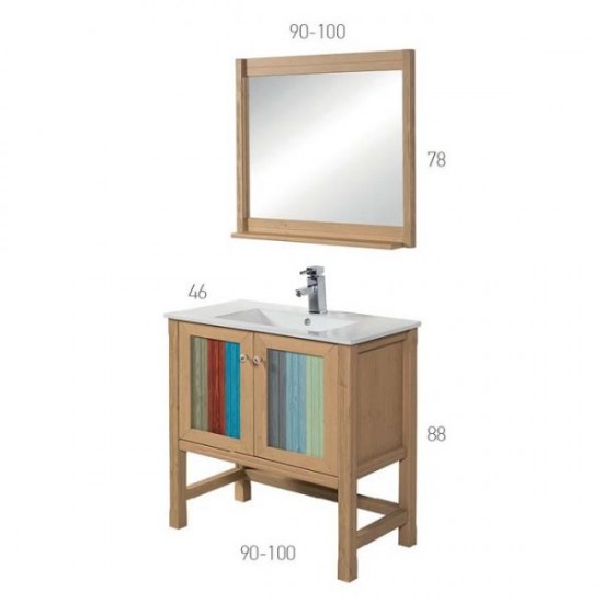 Σετ Έπιπλο Μπάνιου Βάση Με Καθρέπτης Mabo Ίριδα 90 cm Μασίφ Ξύλο Πεύκου Και Κόντρα Πλακέ Με Φινίρισμα Παλαιωμένης Πατίνας Σε Πολλούς Συνδυασμούς Χρωμάτων Με Νιπτήρα Slim 
